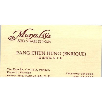 Mona Lisa Foto & Trajes De Novia Pang Chun Hung Panama Vtg Business Card SD8-B15