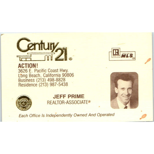 Jeff Prime Century 21 Realty Long Beach CA Vintage Business Card SD4-B5