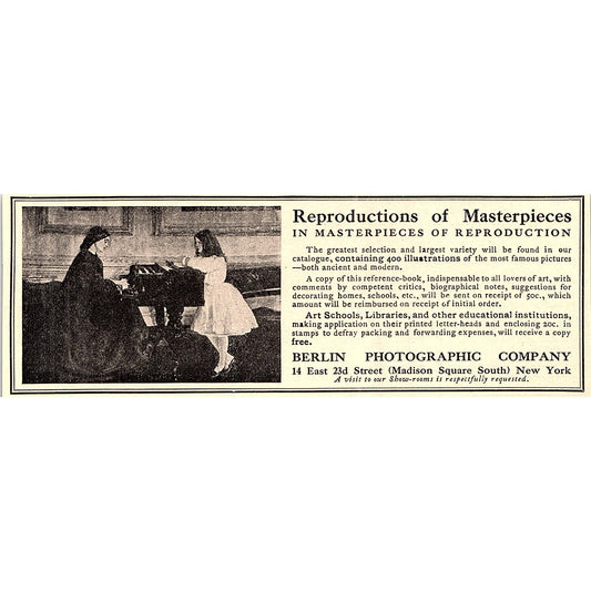 Berlin Photographic Company Reproductions of Masterpieces NY - 1908 Ad AF4-3