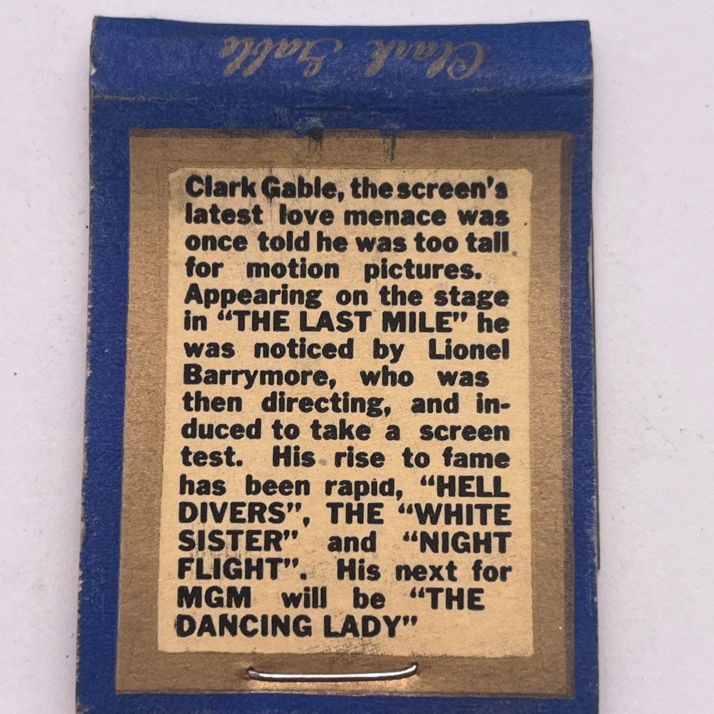 Clark Gable Vintage Matchbook Cover TB8-MB2-9
