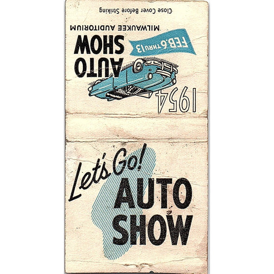 1954 Auto Show Milwaukee WI Vintage Matchbook Cover SC7-Y3