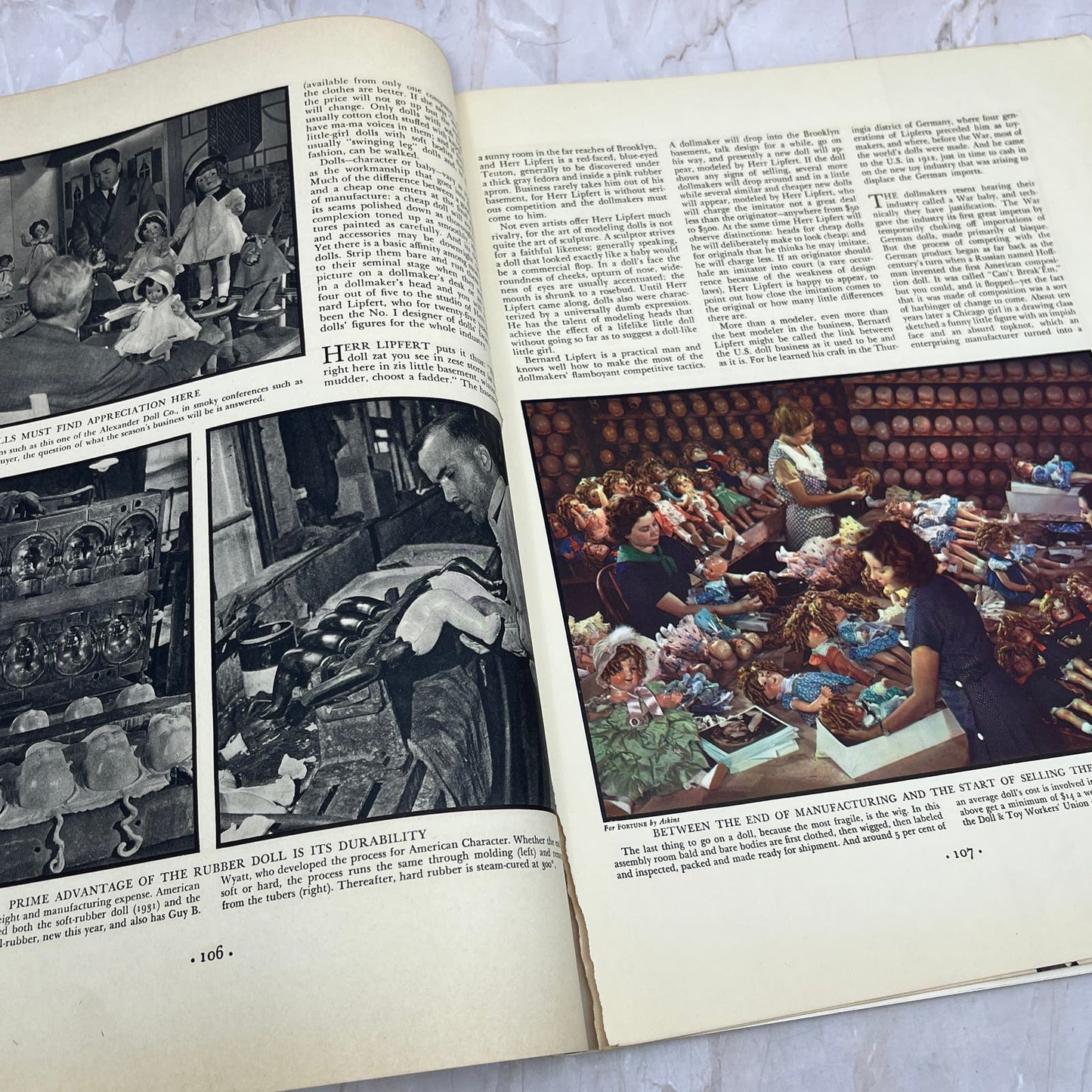 1936 Fortune Magazine Story - Dolls - Made in America How Dolls are Made FL6-7