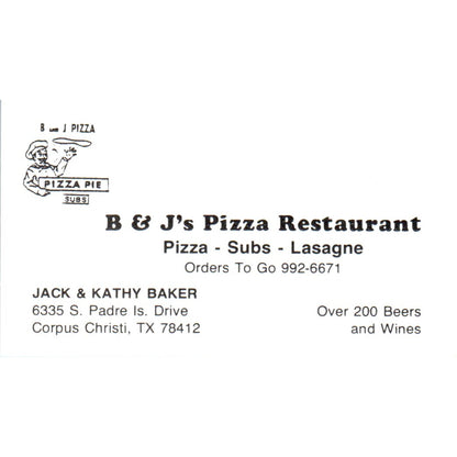 B&J's Pizza Restaurant Jack & Kathy Baker Corpus Christi Business Card SD8-B19