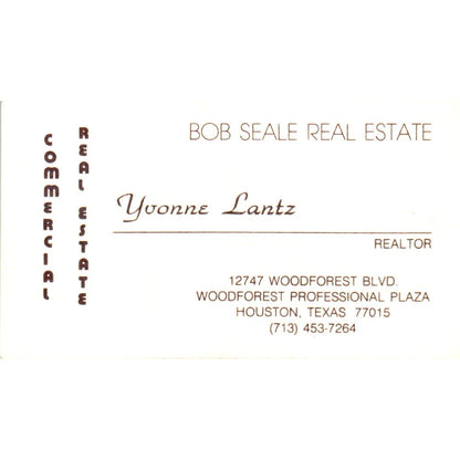 Yvonne Lantz Bob Seale Real Estate Houston TX Vintage Business Card SD8-B2