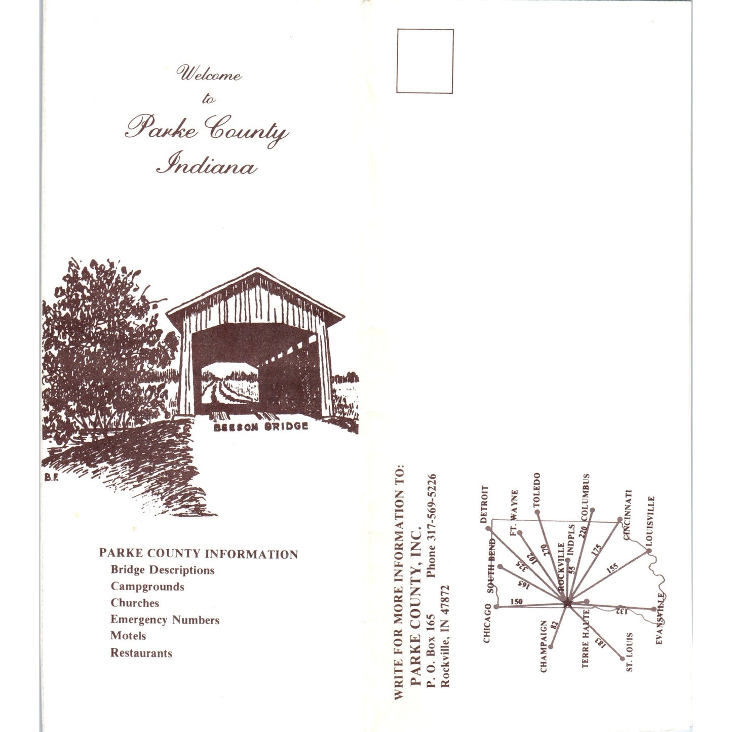 Vintage Parke County Indiana Fold Out Brochure TF4-B3