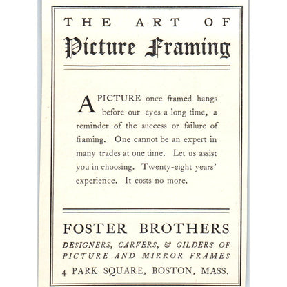 Picture Framing Foster Brothers Boston MA c1905 Victorian Ad AE9-MA5