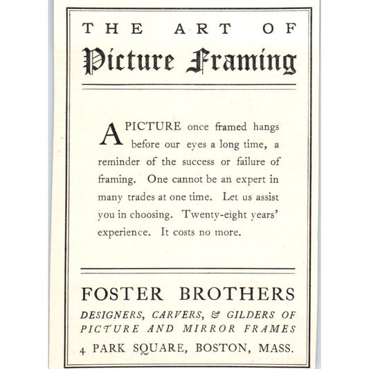 Picture Framing Foster Brothers Boston MA c1905 Victorian Ad AE9-MA5