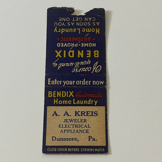 A.A. Kreis Jeweler Dunmore PA Vintage Matchbook TB6-MB2-11