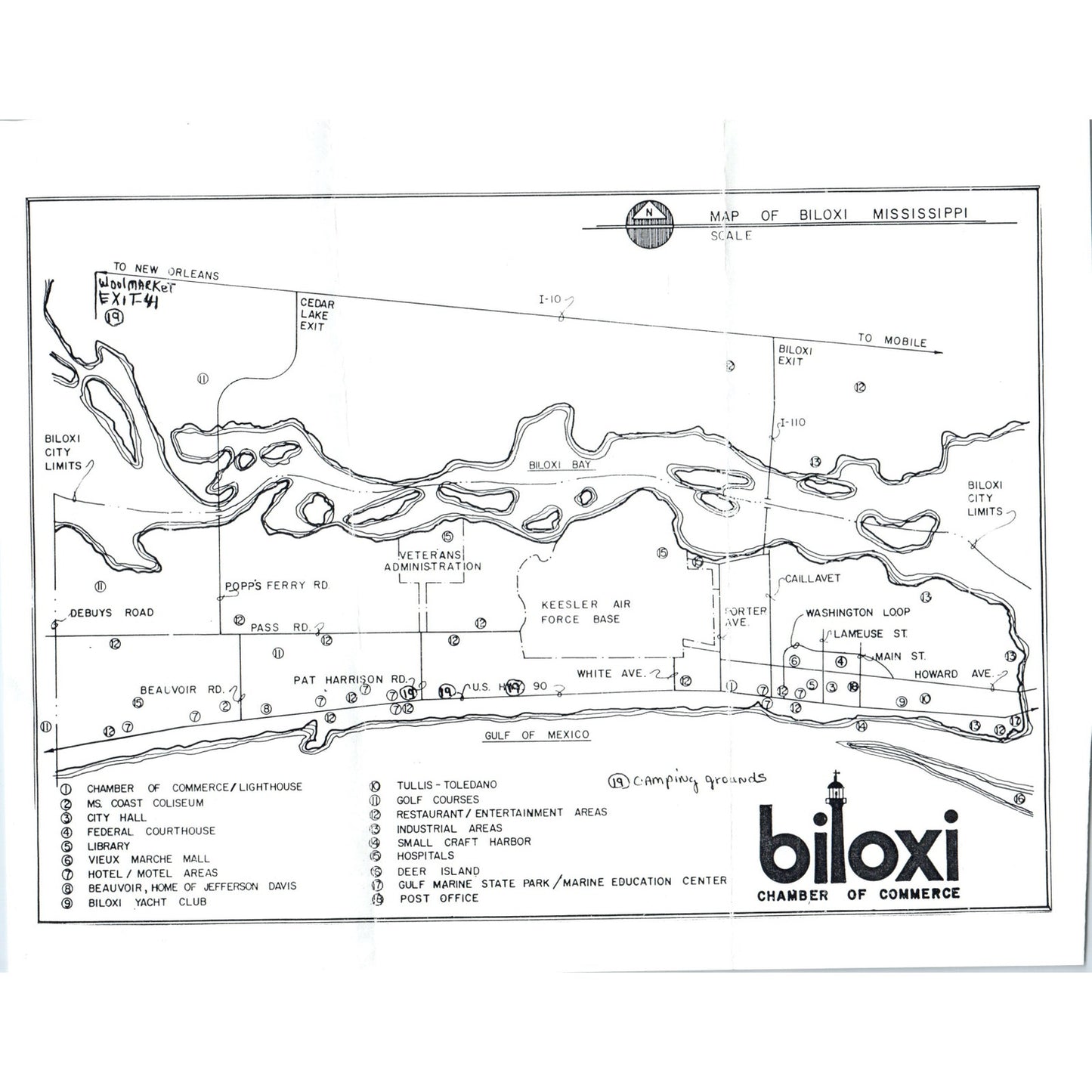 Vintage Biloxi MS Point of Interest Travel Map Leaflet TF4-B2