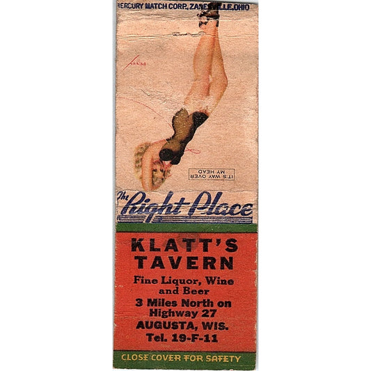 Klatt's Tavern Augusta WI Pinup Vintage Matchbook Cover SF3-Y6
