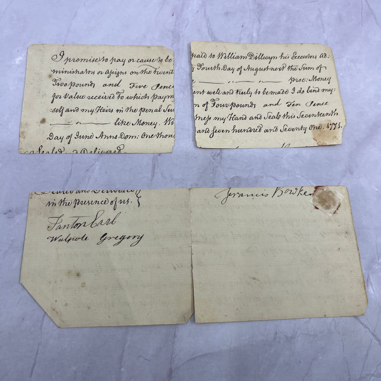 1771 Original Promissory Note to William Dillwyn From Francis Bowker TB8-OD