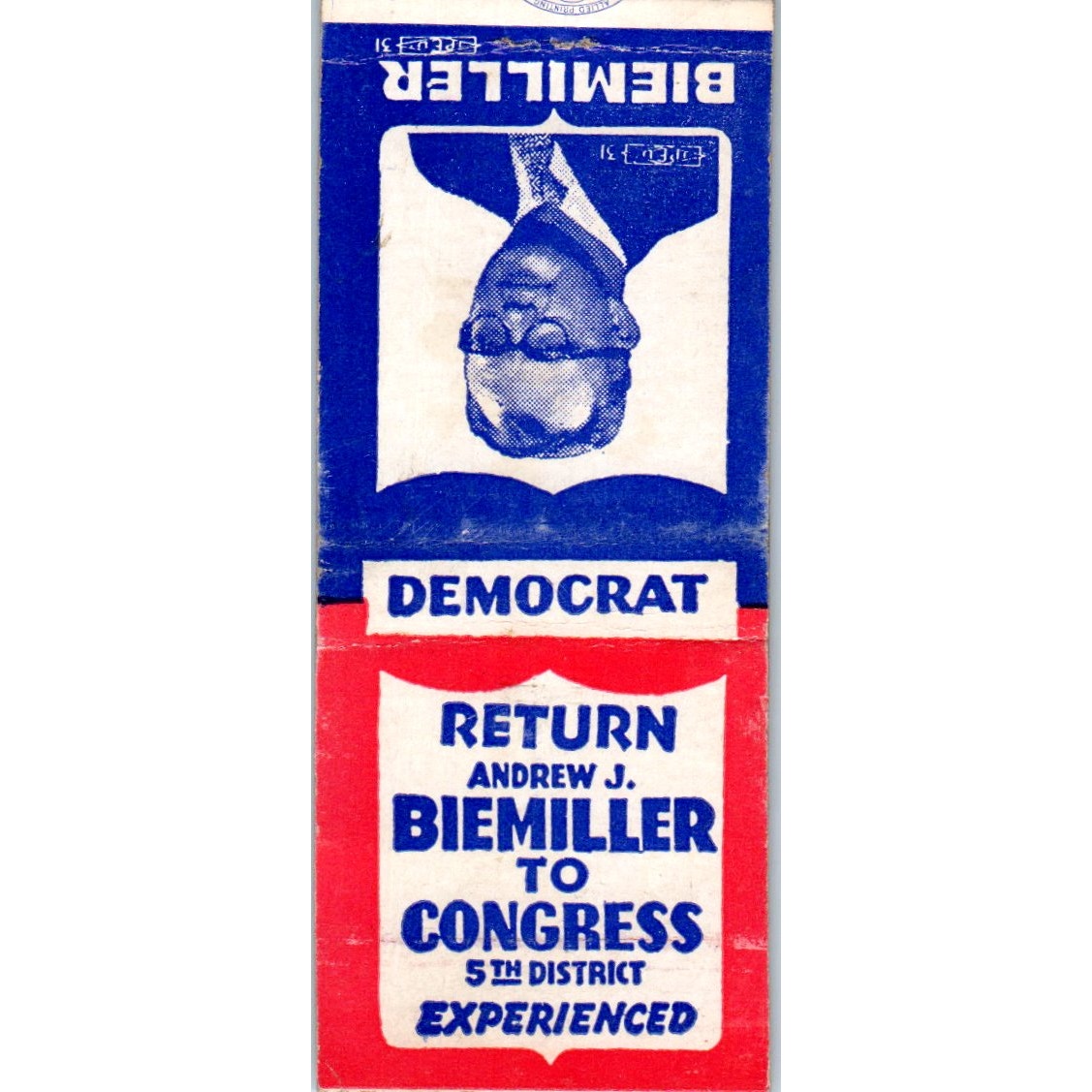 Arthur Biemiller for Congress Democrat WI Vintage Matchbook Cover SF4-Y5