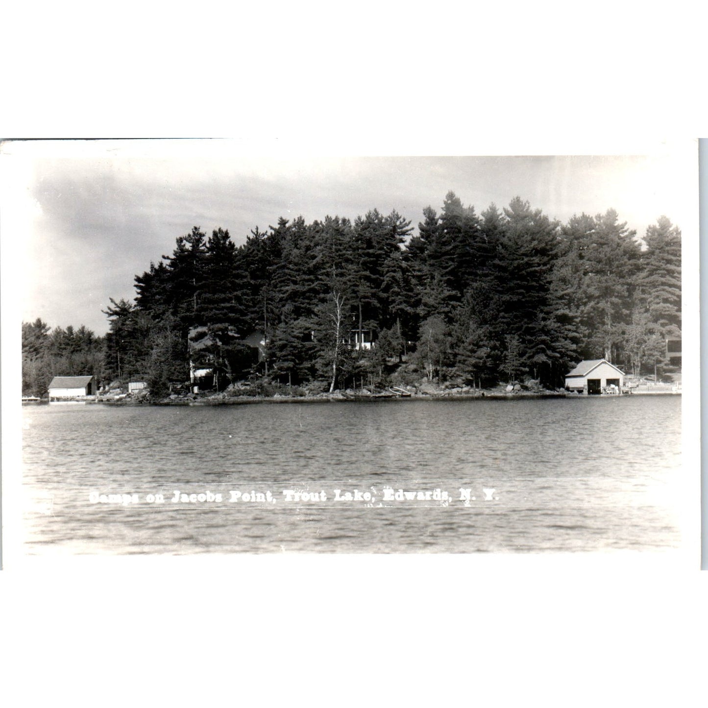 Camps on Jacobs Point Trout Lake Edwards NY RPPC Postcard TH9-SX2