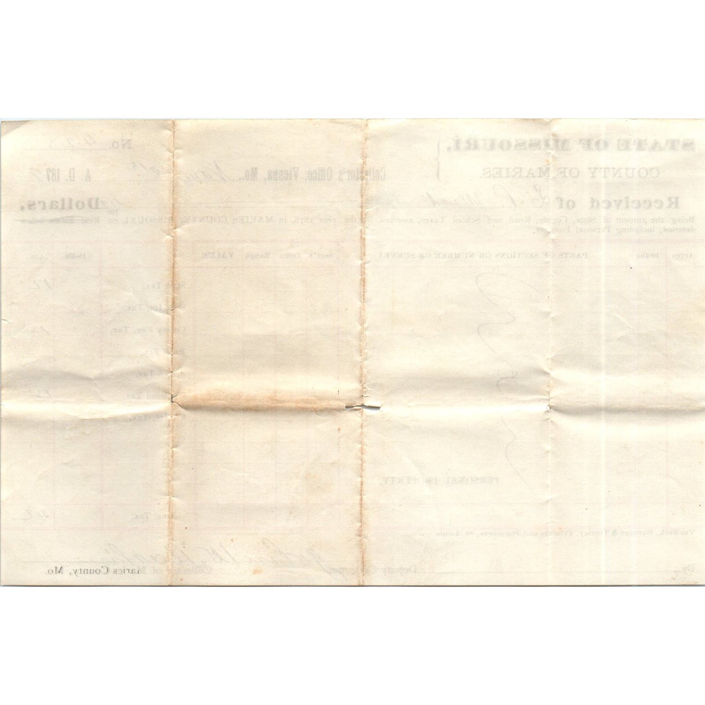 1879 Missouri County of Maries Tax Collector Receipt Vienna MO AE7