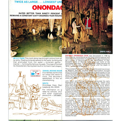 Vintage Onondaga Cave Daniel Boone Park Leasburg MO Brochure TF4-B3