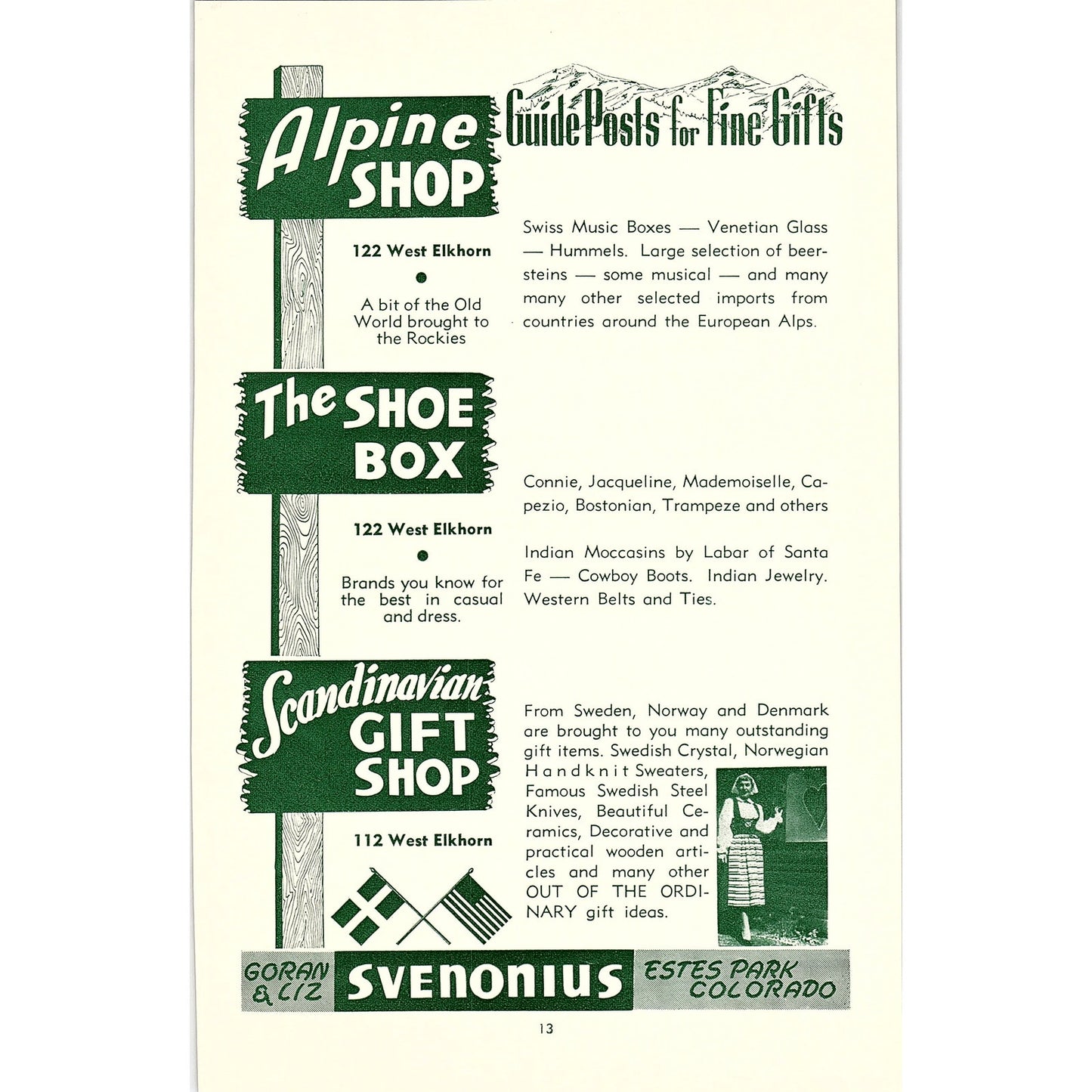 Svenonius Gorian & Liz Fine Gifts Alpine Shop 1957 Estes Park CO Ad AG4-1