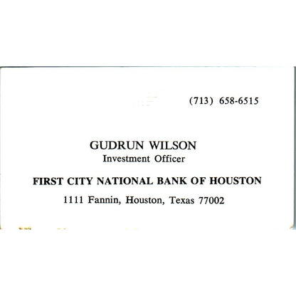 Gudrun Wilson First City National Bank Houston Vintage Business Card SE3-B9