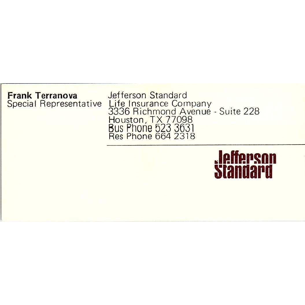 Frank Terranova Jefferson Standard Houston Vintage Business Card SD9-B6