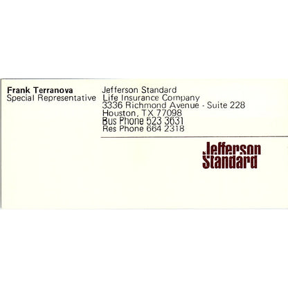 Frank Terranova Jefferson Standard Houston Vintage Business Card SD9-B6