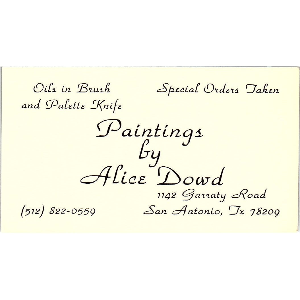 Paintings by Alice Dowd San Antonio TX Vintage Business Card SE3-B11
