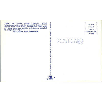 Ashuelot Winchester Gothic Architecture NH Vintage Covered Bridge Postcard PC13