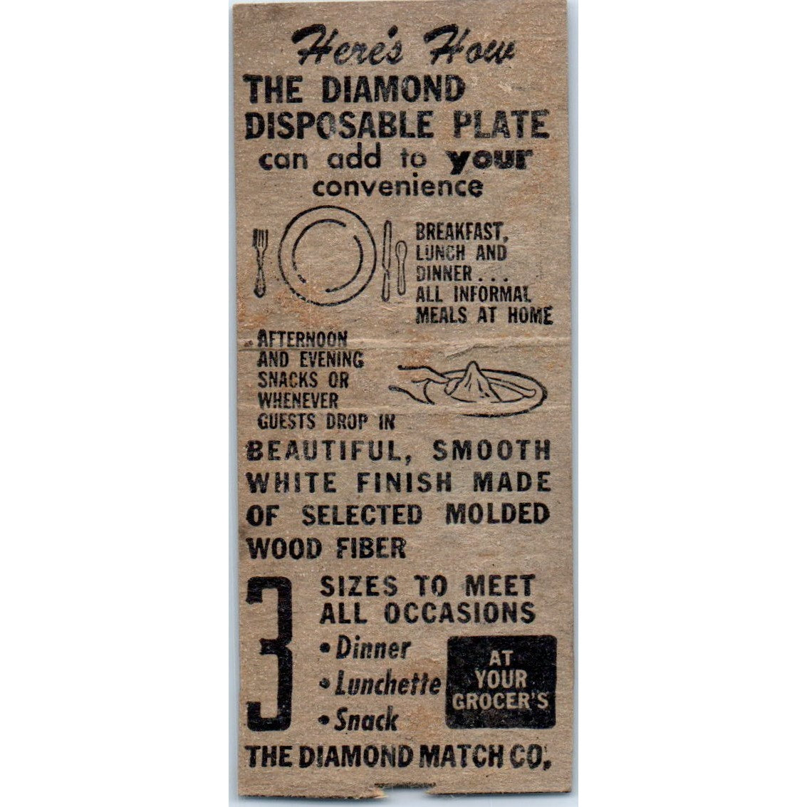 Diamond Disposable Dinner Plates Vintage Matchbook Cover SD4-Y2