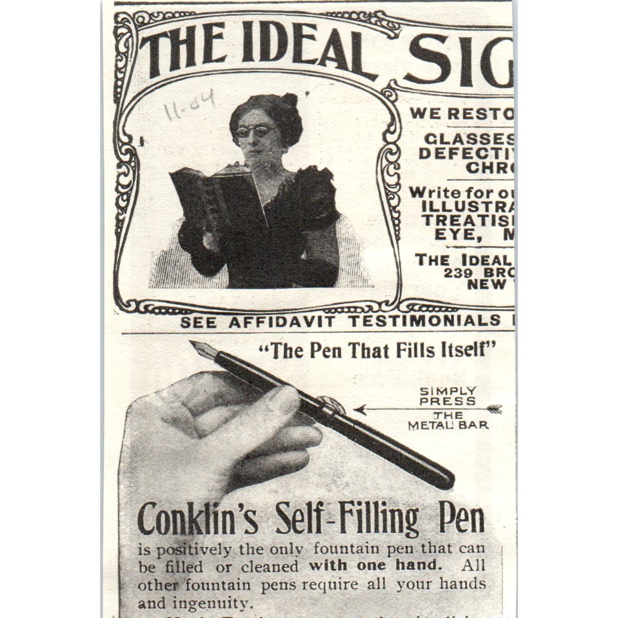 Shur-On Eyeglasses E. Kirstein Sons Co NY c1905 Original Advertisement AE7-A3