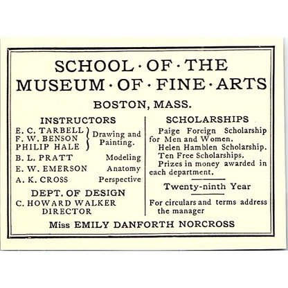 School of the Museum of Fine Arts Emily Danforth Norcross Boston - 1904 Ad AF5-1