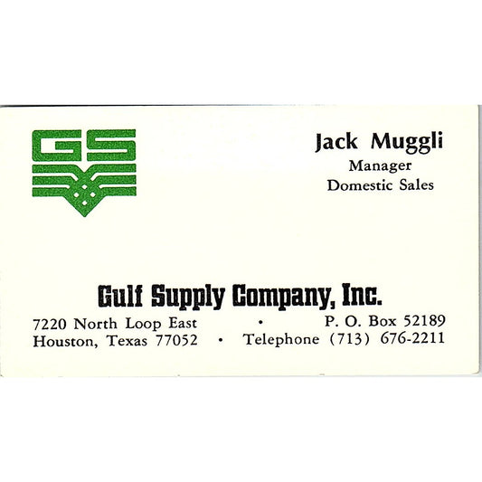 Gulf Supply Company Jack Muggli Houston Texas Vintage Business Card SB4-B11