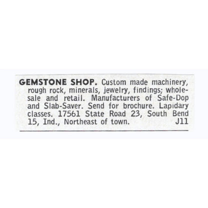 South Bend Indiana Gemstone Shop 1964 Magazine Ad AK6-S8