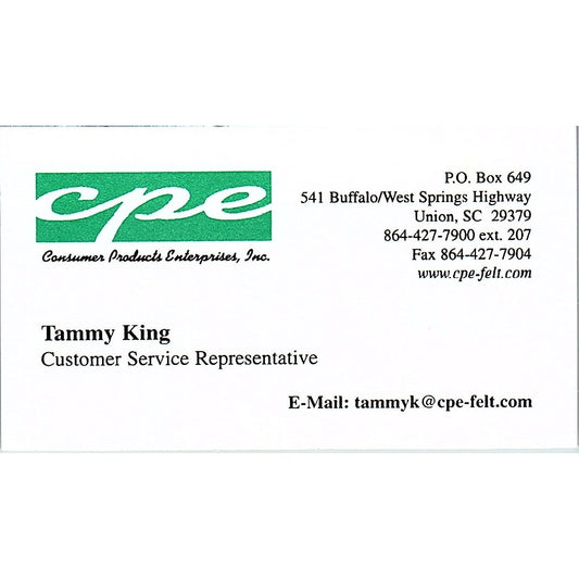 Tammy King Consumer Products Enterprises Union SC Vintage Business Card SC9-B9