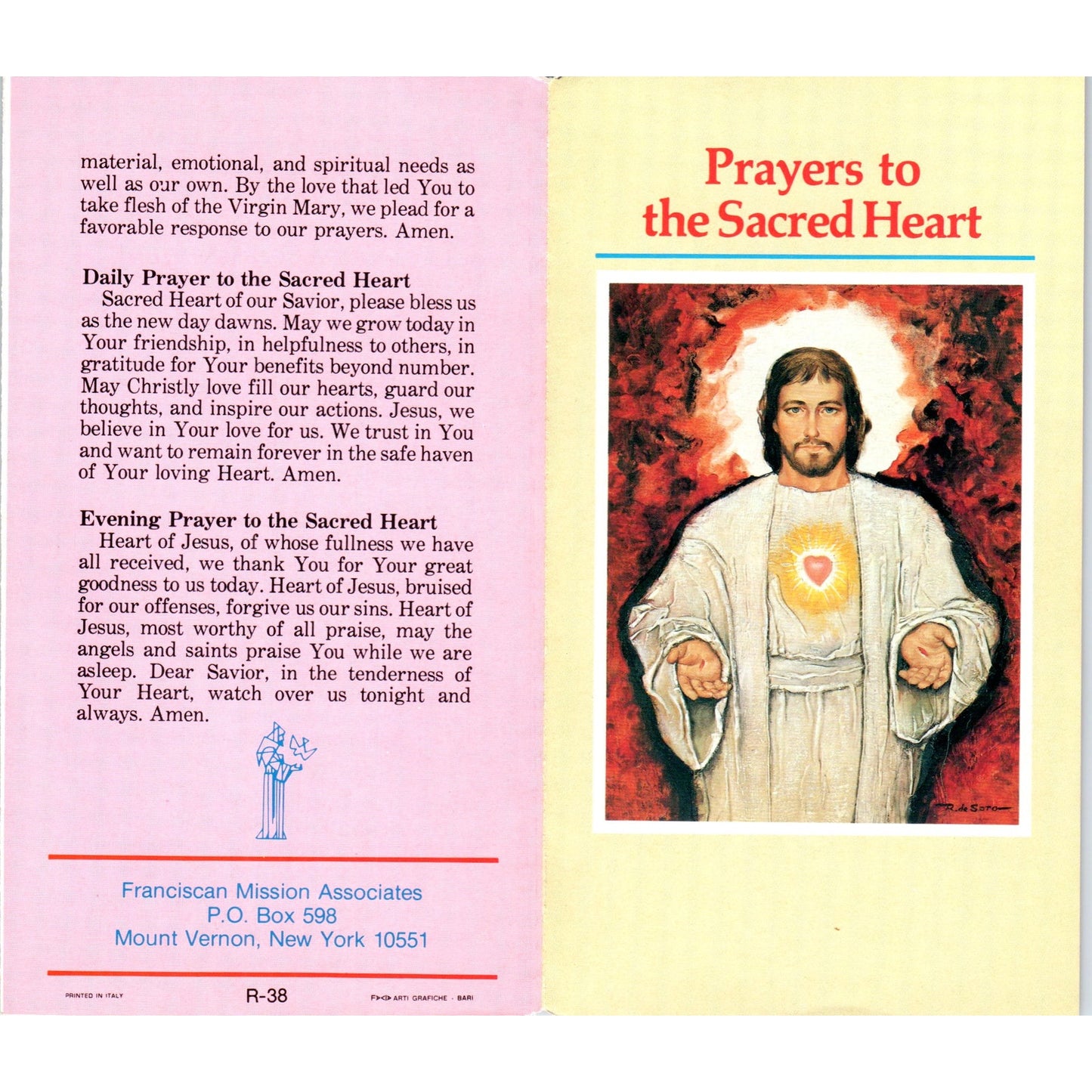Prayers to Sacred Heart Franciscan Mission Associates Vintage Leaflet TH2-PC2
