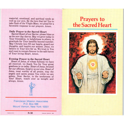 Prayers to Sacred Heart Franciscan Mission Associates Vintage Leaflet TH2-PC2