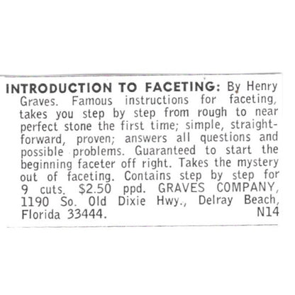 Henry Graves Company Lapidary Faceting Delray Beach FL 1972 Ad AF8-S8