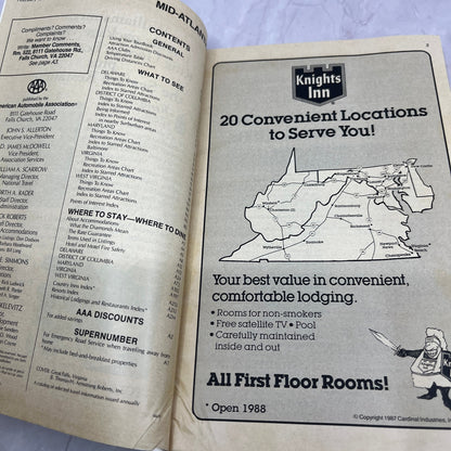 1988 AAA Mid-Atlantic TourBook Travel Guide Book TH2-BO1