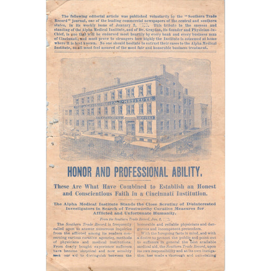 c1890 Alpha Medical Institute Cincinnati OH Dr. Graydon Leaflet AD8-R7