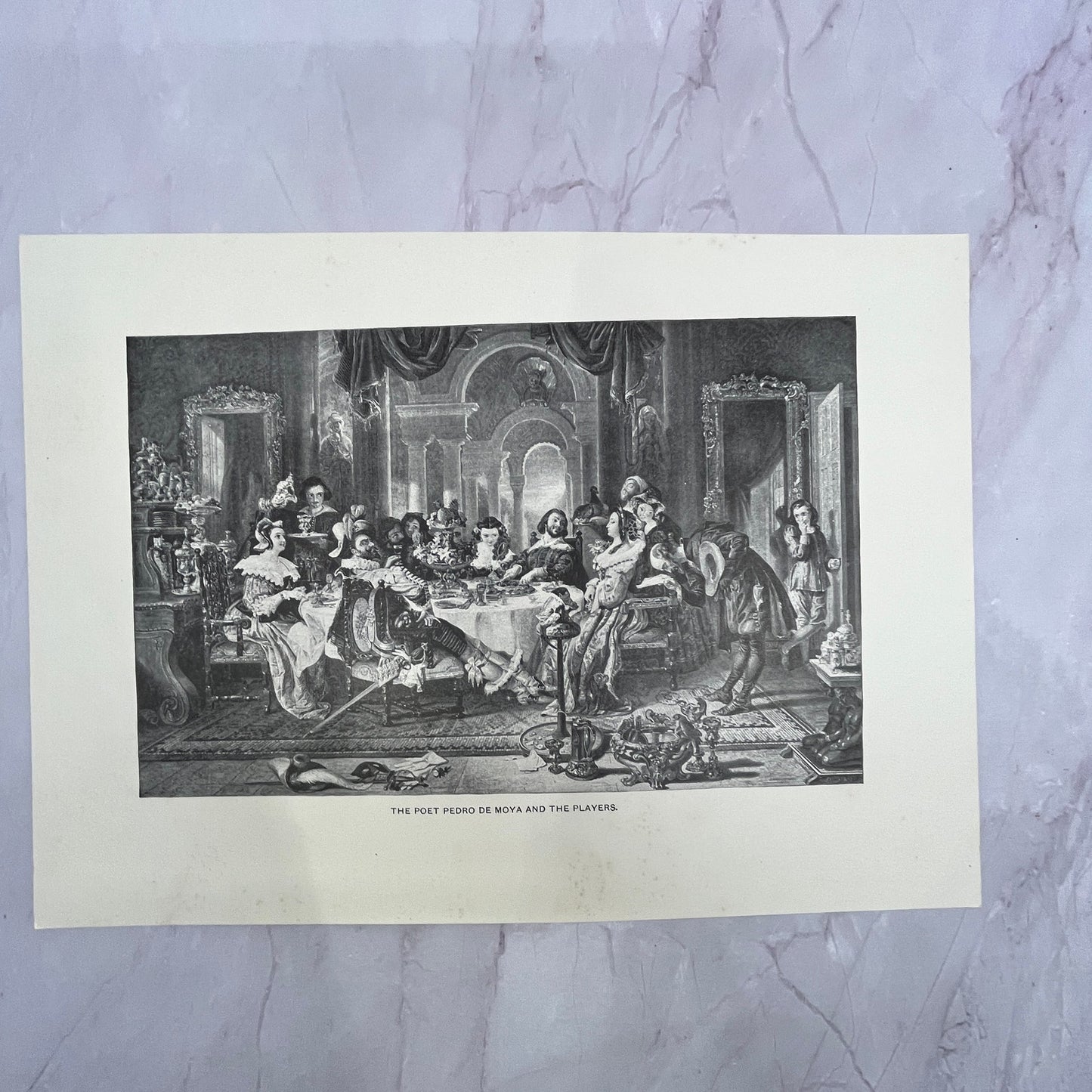 The Poet Pedro De Moya and the Players Engraving 8.5x11.5" Art Print V22