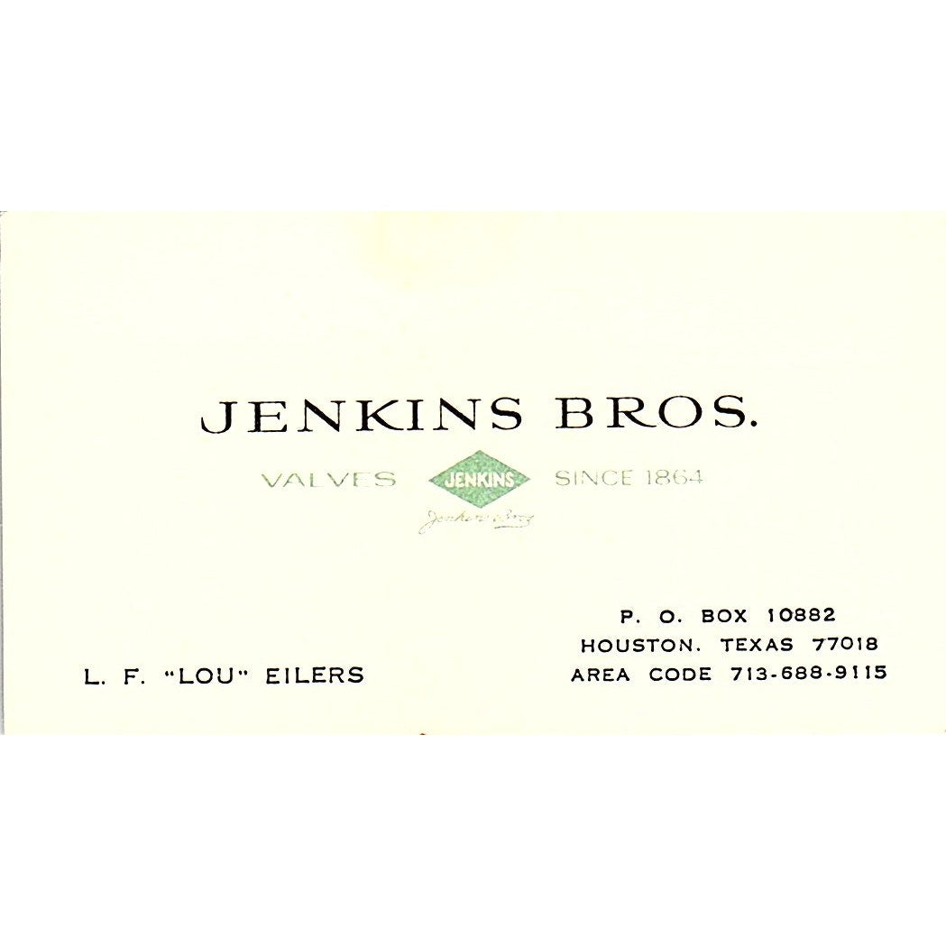 L.F. Lou Eilers Jenkins Bros Valves Houston Vintage Business Card SE5-B1