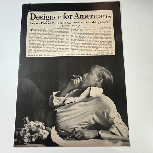 Designer for Americans Jacques Fath Paris 4 Pages 1940s WWII Era Article V29-5