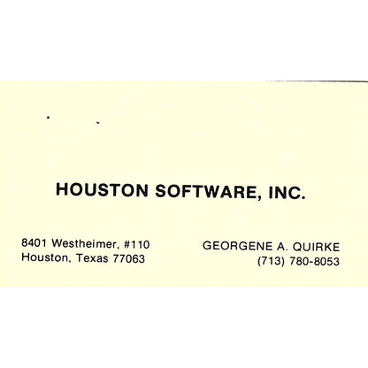Houston Software Inc Georgene A Quirke Houston TX Vintage Business Card SD9-B2