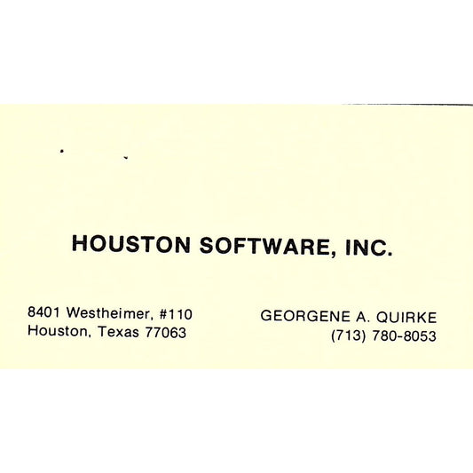 Houston Software Inc Georgene A Quirke Houston TX Vintage Business Card SD9-B2