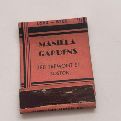 Manilla Gardens Hawaiian Entertainment Boston Vintage Matchbook Cover TB8-MB2-4