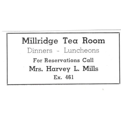 Millridge Tea Room Mr. Harvey L. Mills MN 1940 Magazine Ad AF1-SS5