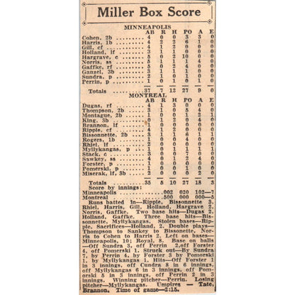 Minneapolis Miller Montreal Baseball Box Score 1935 Minneapolis Article AE7-N5