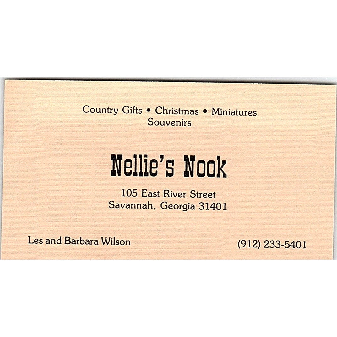 Nellie's Nook Les & Barbara Wilson Savannah Georgia Vintage Business Card SF3-B4