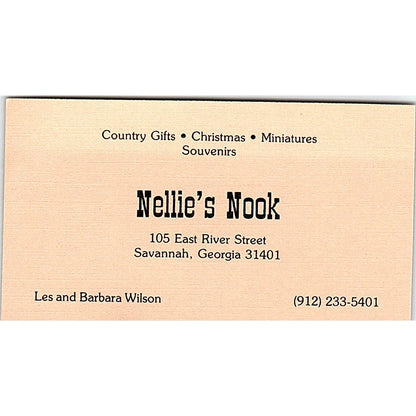 Nellie's Nook Les & Barbara Wilson Savannah Georgia Vintage Business Card SF3-B4