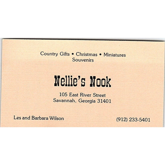 Nellie's Nook Les & Barbara Wilson Savannah Georgia Vintage Business Card SF3-B4