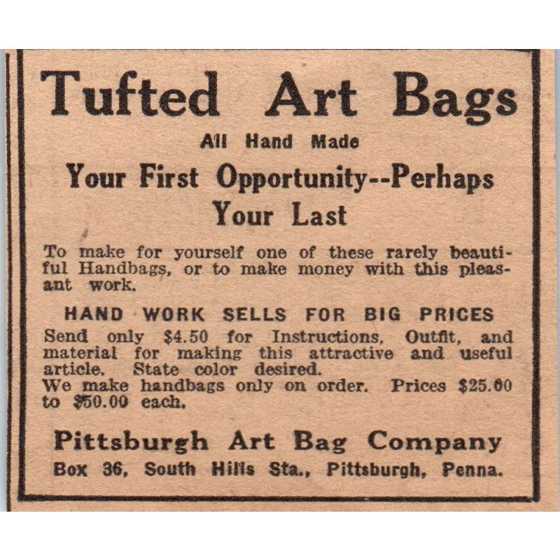 Pittsburgh Art Bag Company Tufted Art Bags 1922 Magazine Ad AF2-S8