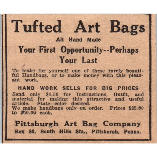 Pittsburgh Art Bag Company Tufted Art Bags 1922 Magazine Ad AF2-S8
