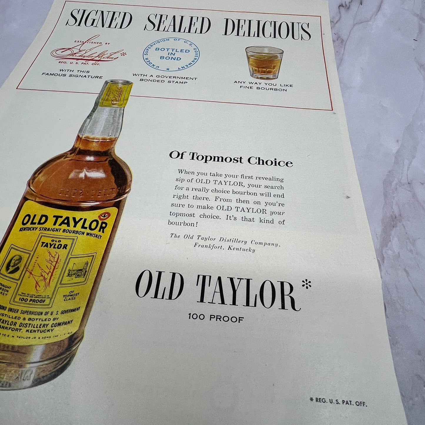 Old Taylor Distillery Company Frankfort KY Vintage Ad 10x13 V17